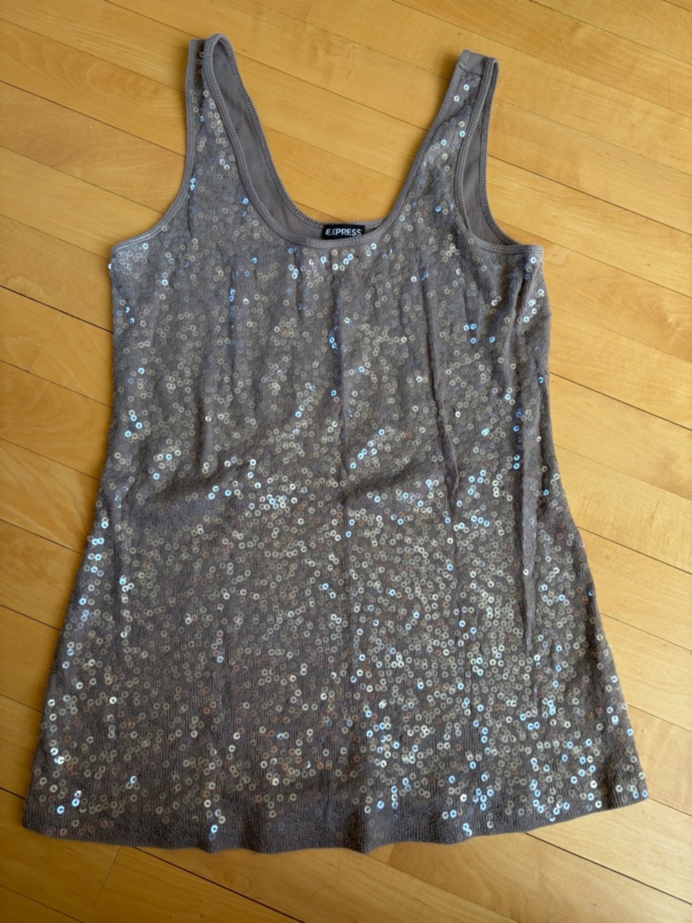 Express Silver Sequin Scoop Neck Tank